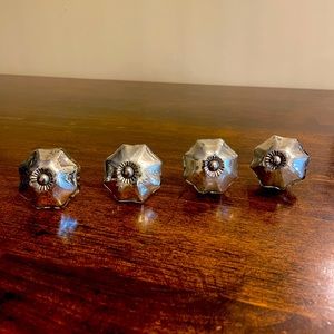4 silver mercury glass knobs with silver hardware